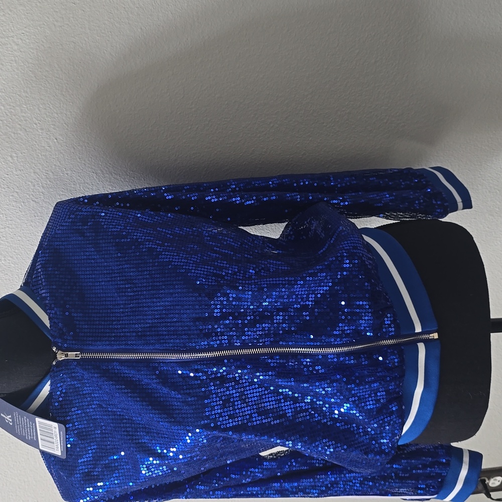 Sparkling Blue Sequin Bomber Jacket - Picture 3 of 6